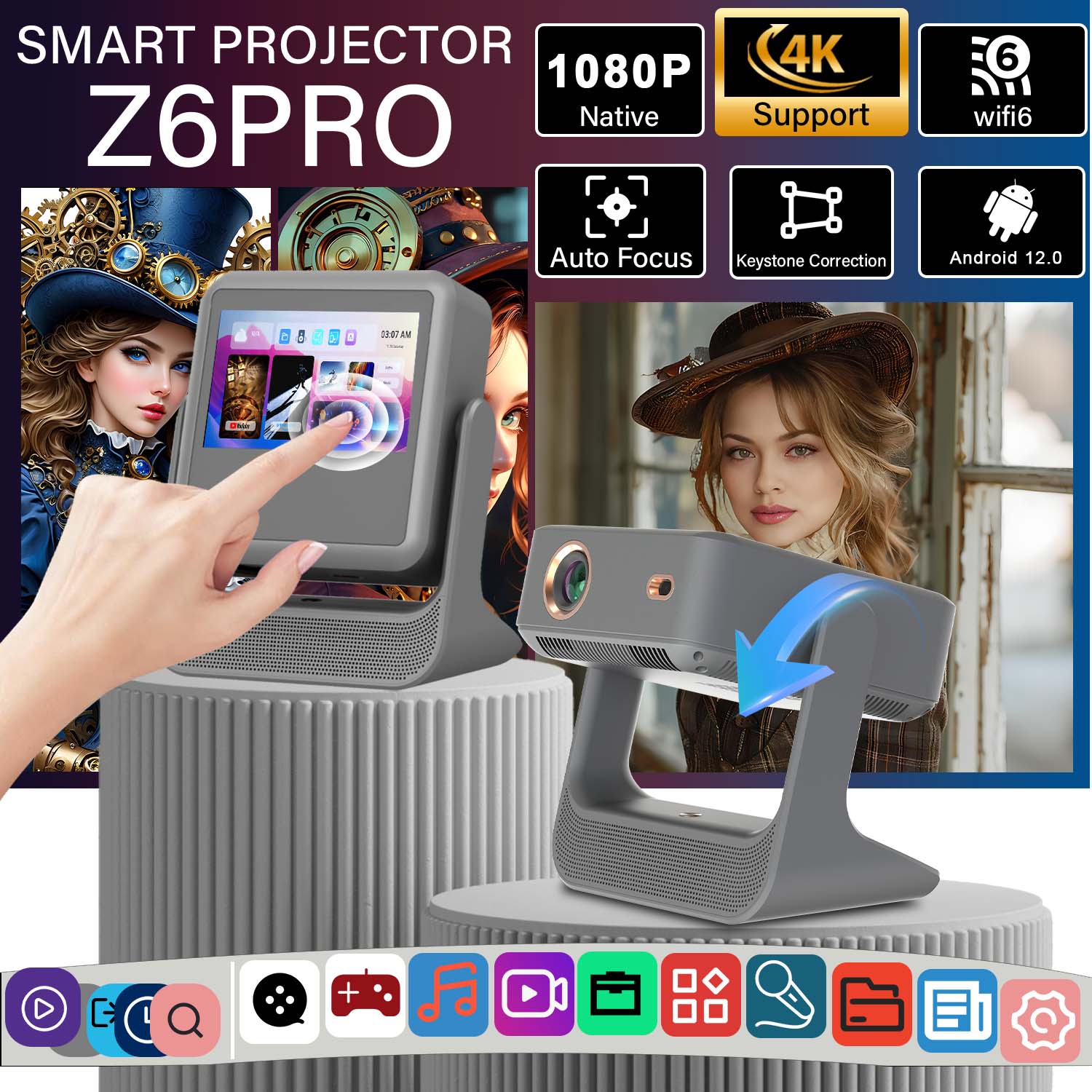 Home Gym Video - Draagbare sportprojector Auto Keystone & Screen