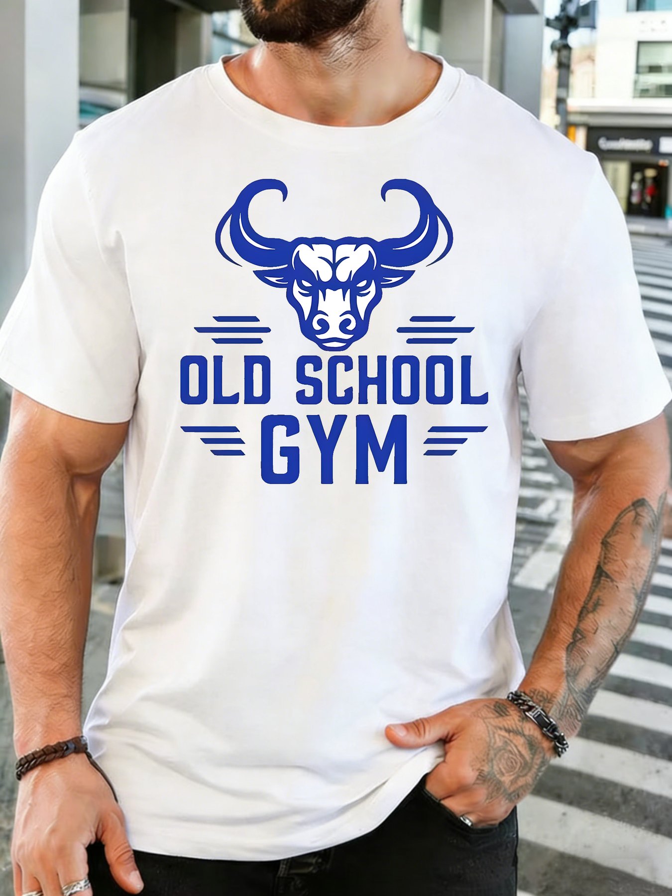 Home Gym Old School - Herenshirt van zacht katoen, ronde hals,
